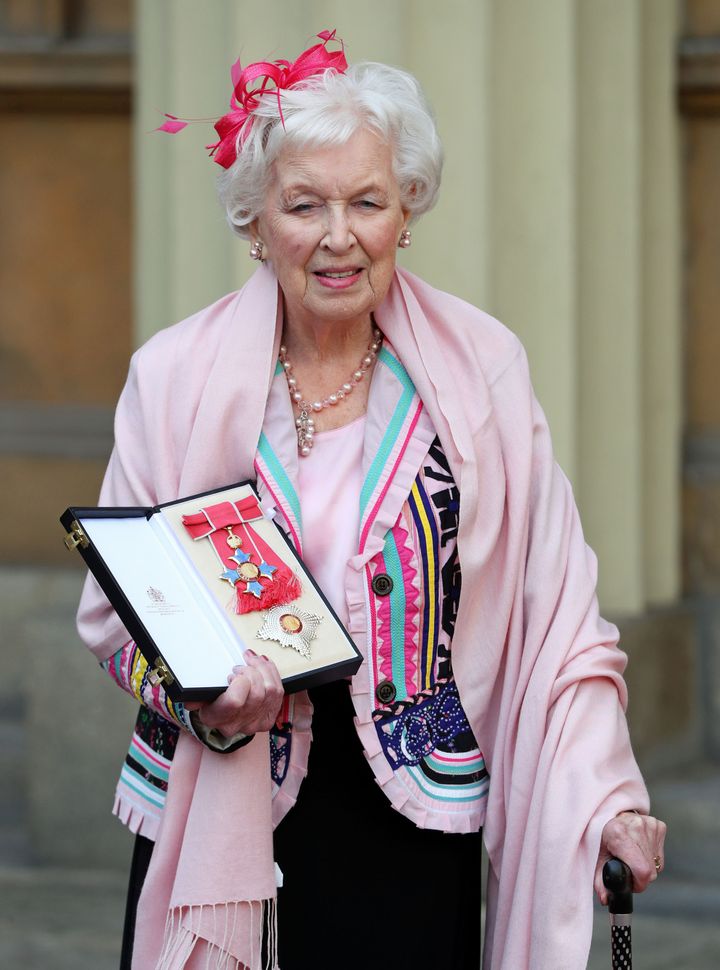 Dame June Whitfield seen at Buckingham Palace last year.