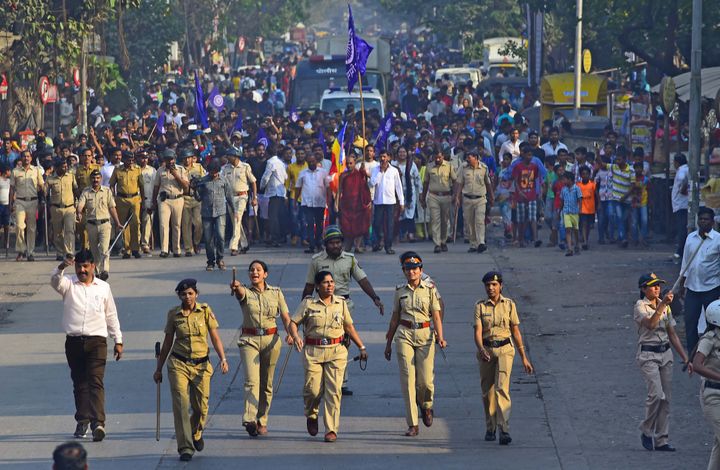 Dalits protesting after violence in Bhima Koregaon on January 1