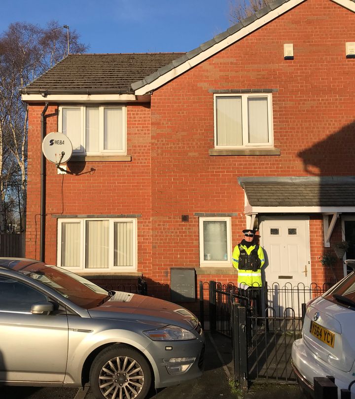 A House in Schoolside Close, Cheetham Hill, Manchester, which was raided as part of the investigation into a suspected terror attack at Manchester Victoria Station on New Year's Eve.