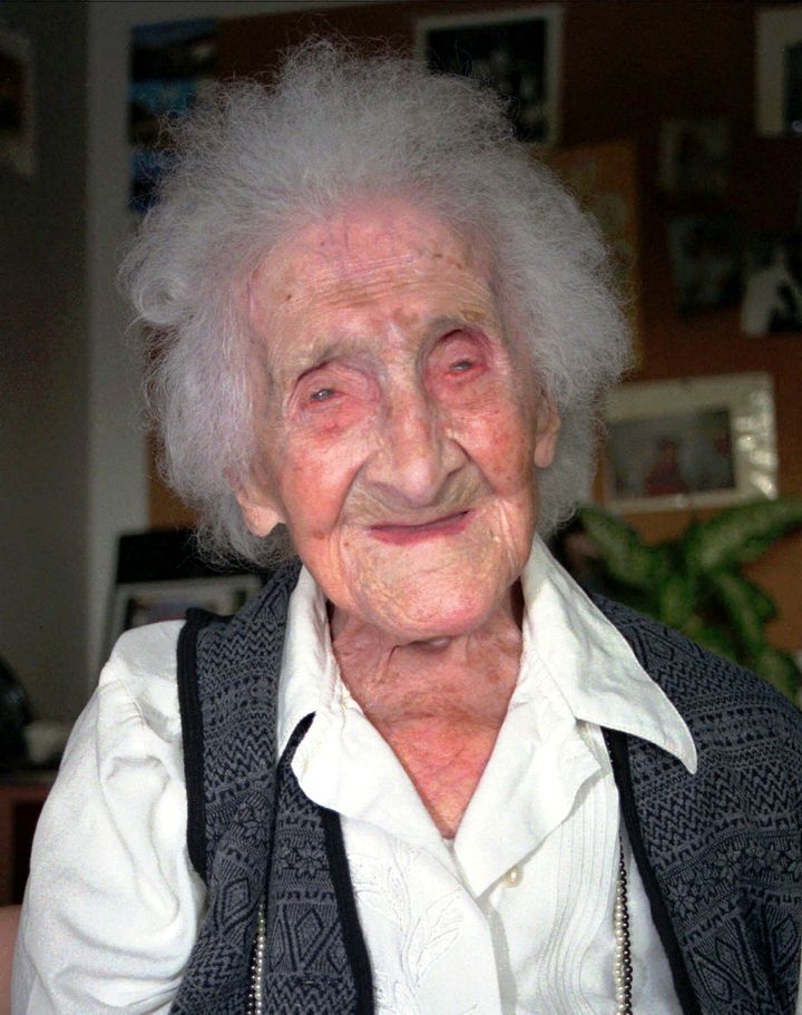 Jeanne Calment in Arles, France, in February 1996. Believed to be the world's oldest person, she died at the age of 122 in 1997, but two researchers recently cast doubt on that claim.