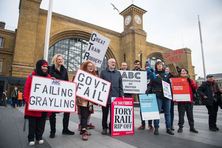 Labour leader Jeremy Corbyn joined protestors outside King's Cross Station 