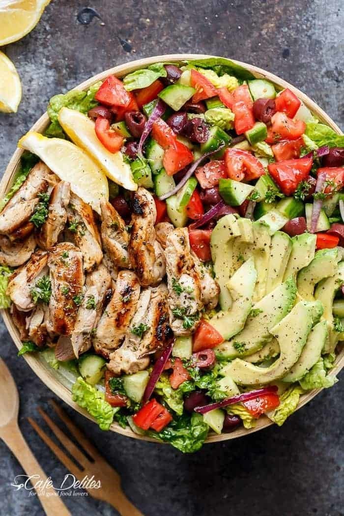 Grilled Lemon Herb Mediterranean Chicken Salad