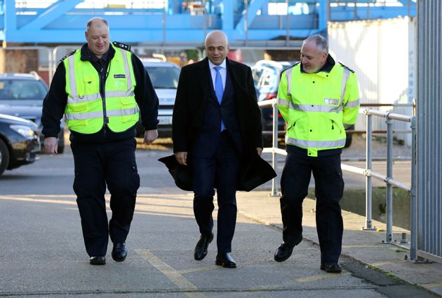 Home Secretary Sajid Javid meets Border Force staff at Dover