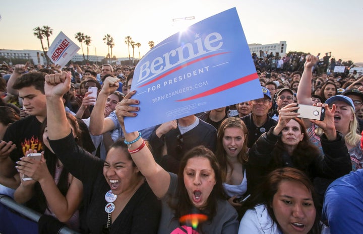 Sanders supporters attend a rally in Santa Monica, California, on May 23, 2016. 