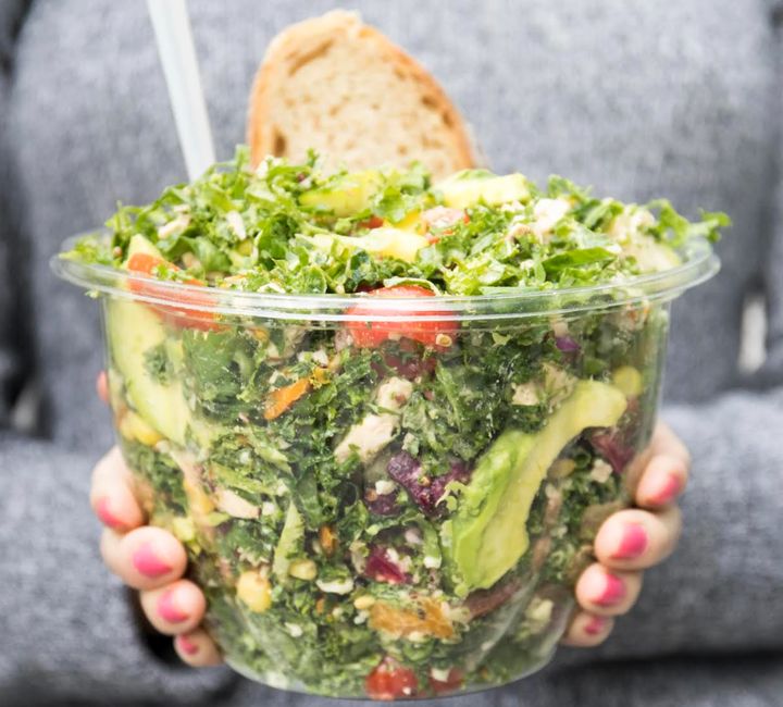 A custom salad from Chopt, where you can request as many samples of dressings as you want.