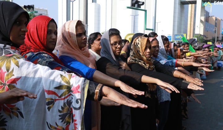 Women participate in the women's wall in Kerala on 1 January.