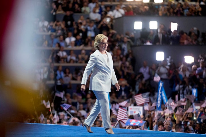 Hillary Clinton takes the stage at the Democratic National Convention in Philadelphia on July 28, 2016.