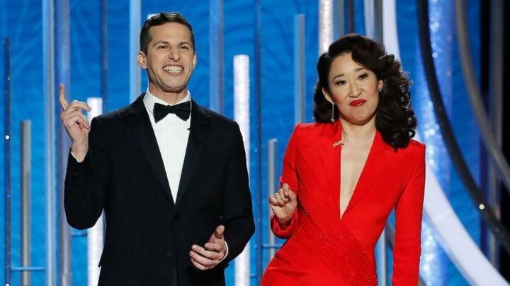 Andy Samberg and Sandra Oh try to shine as co-hosts of the 76th Golden Globes award ceremony.