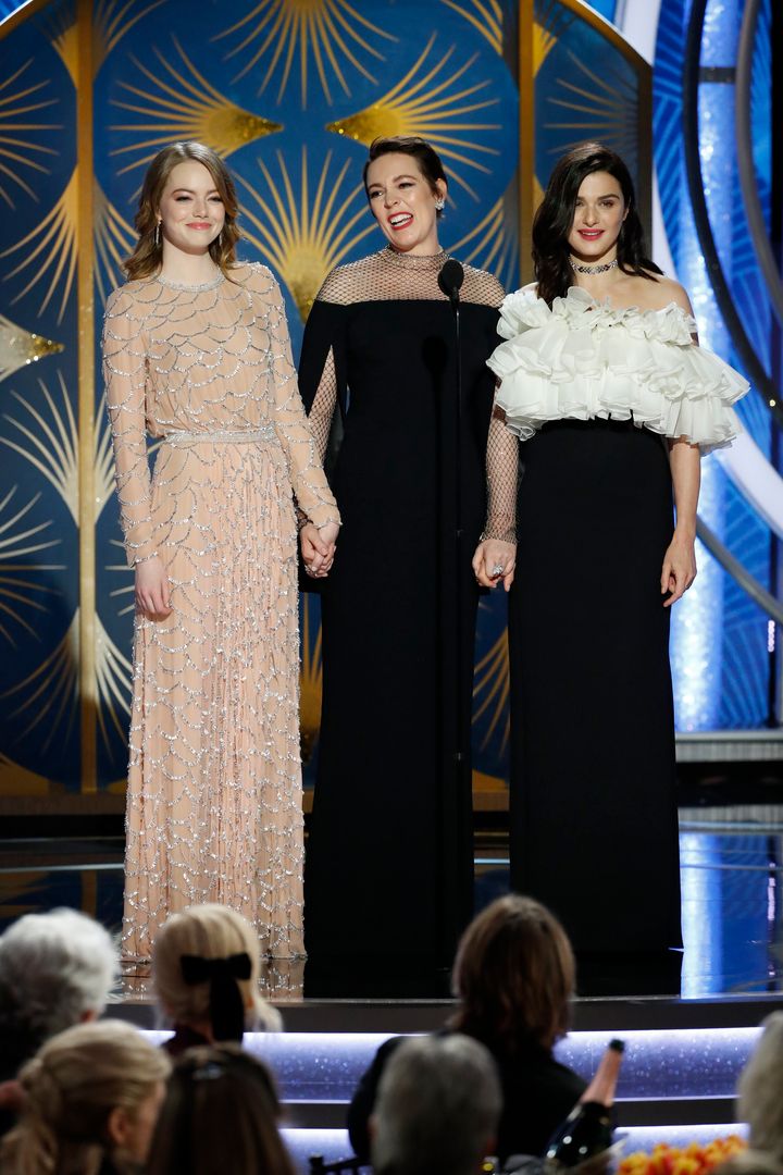 Olivia introduced 'The Favourite' with Rachel Weisz and Emma Stone earlier in the evening