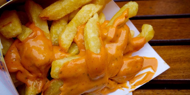Belgian Fries with Andalouse Sauce - Deep Fried Snack/Street Food/Belgium