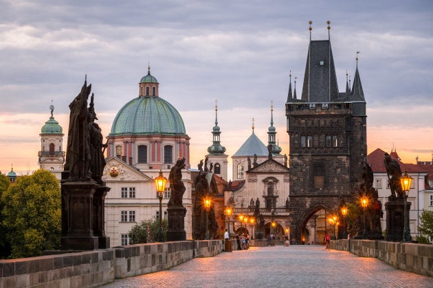 Photograph taken at sunrise Photograph taken on Charles Bridge, Prague Old Town Bridge Tower (right) St. Francis Of Assissi Church - Kostel svat�o Franti?ka z Assisi (left)