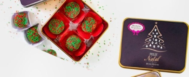 Lata com 4 brigatones (brigadeiros sabor panetone) é uma boa pedida.