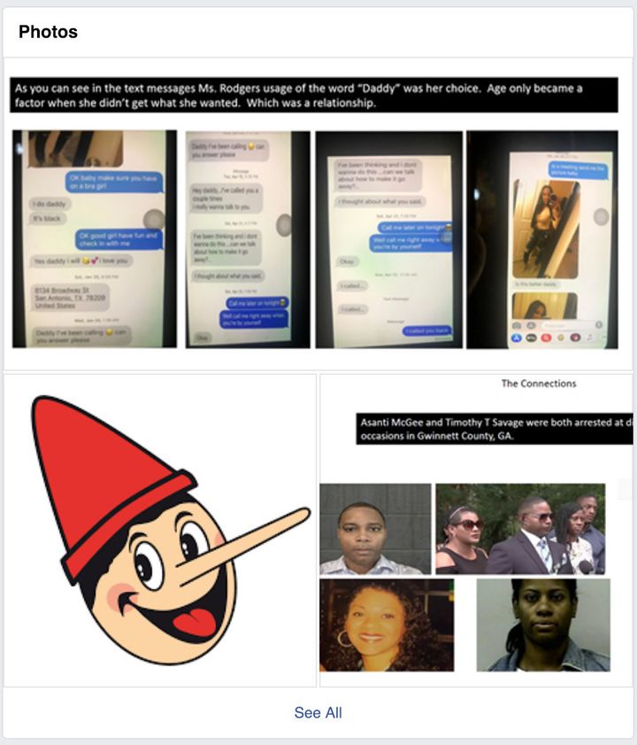 Images on the page targeted at least two of Kelly's accusers.