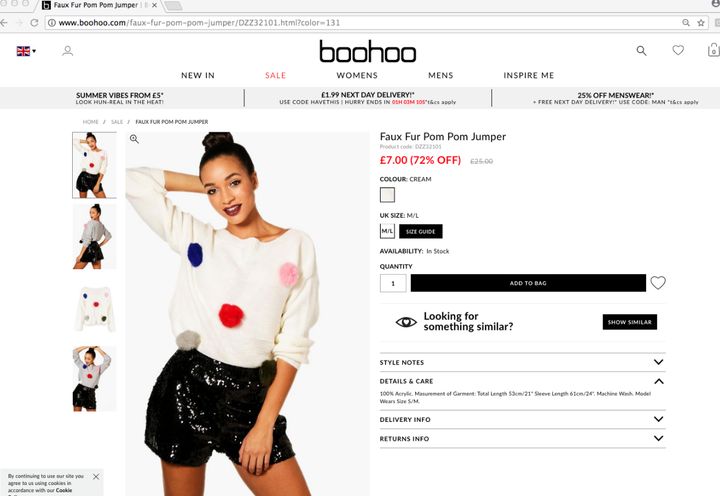 The Boohoo pom pom jumper that was found to contain real fur. 