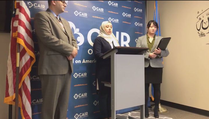 Jenan Ayesh speaks at a Jan. 4 press conference organized by the Oklahoma chapter of CAIR.