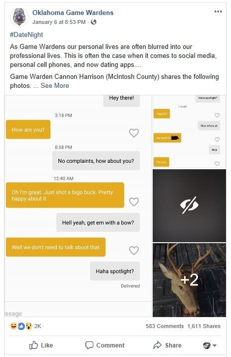 A Facebook post by the Oklahoma Game Wardens about the case has amassed more than 500 comments and 1,500 shares. 