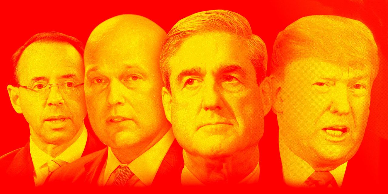 (From left) Deputy Attorney General Rod Rosenstein, acting Attorney General Matt Whitaker, special counsel Robert Mueller and President Donald Trump.