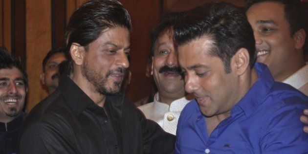 MUMBAI, INDIA JULY 06: Sharukh Khan and Salman Khan at MLA Baba Siddiquis annual Iftar Party in Mumbai.(Photo by Milind Shelte/India Today Group/Getty Images)
