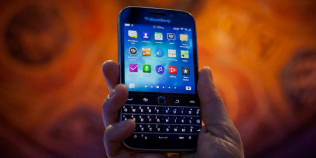 The BlackBerry Ltd. Classic smartphone is displayed for a photograph during an event in New York, U.S.,...
