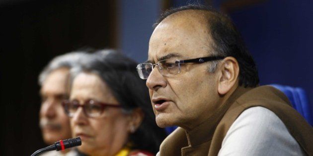 NEW DELHI, INDIA - DECEMBER 7: Union Finance Minister Arun Jaitley during a press conference after the first round of meetings with Chief Ministers on plan panel revamp at Shastri Bhawan, on December 7, 2014 in New Delhi, India. Jaitley said most chief ministers have favoured an alternative structure that would replace the Planning Commission, in which states would have more participation. (Photo by Arvind Yadav/Hindustan Times via Getty Images)