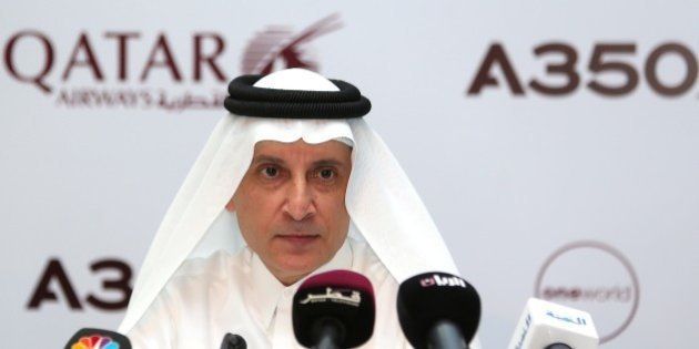 Akbar Al Baker, CEO of Qatar Airways, looks on during a press conference for a new Airbus A350XWB at the Doha international airport in Doha on January 7,2015. Qatar Airways allowed visitors to board the new Airbus A350, the first of 80 units, of the wide-body plane delivered to the company. AFP PHOTO / AL-WATAN DOHA / KARIM JAAFAR==QATAR OUT== (Photo credit should read KARIM JAAFAR/AFP/Getty Images)