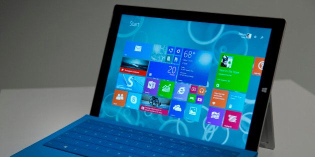 The Microsoft Corp. Surface Pro 3 tablet computer is displayed during an event in New York, U.S., on Tuesday, May 20, 2014. Microsoft Corp. introduced a larger-screen Surface tablet that is thinner and faster than the previous Surface Pro model, its latest attempt to gain share in the market dominated by Google Inc. and Apple Inc. Photographer: Jin Lee/Bloomberg via Getty Images