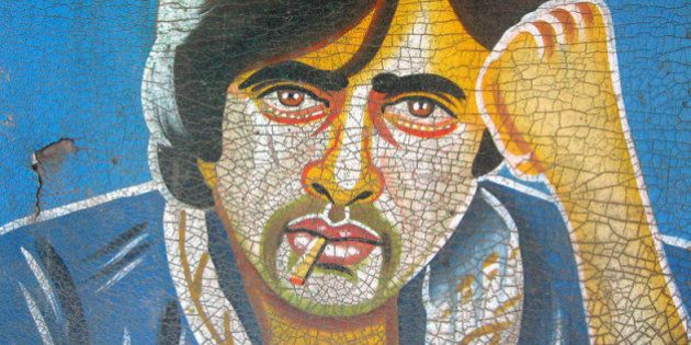 [Painted Rickshaw Mudflap] A much younger Amitabh Bachchan spotted on Ellis Bridge.