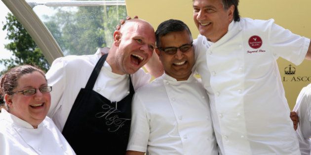 ASCOT, ENGLAND - JUNE 19: Chefs Gemma Amor, Tom Kerridge Atul Kochhar and Raymond Blanc during day three of Royal Ascot at Ascot Racecourse on June 19, 2014 in Ascot, England. (Photo by Chris Jackson/Getty Images for Ascot Racecourse)