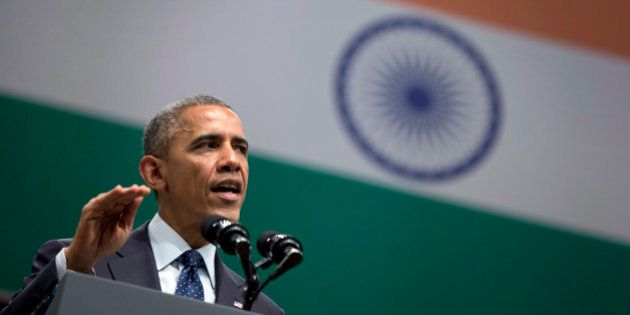 U.S. President Barack Obama speaks at the Siri Fort Auditorium in New Delhi, India, Tuesday, Jan. 27, 2015. (AP Photo/Carolyn Kaster)