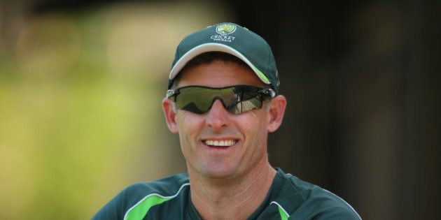 DARWIN, AUSTRALIA - JULY 22: Cricket Australia consultant coach Mike Hussey looks on during the Quadrangular Series match between Australia A and the Cricket Australia National Performance Squad at Marrara Oval on July 22, 2014 in Darwin, Australia. (Photo by Scott Barbour/Getty Images)