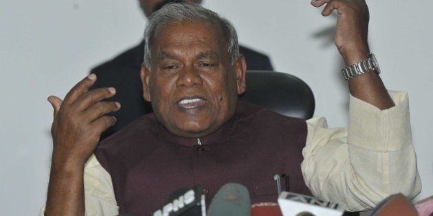 NEW DELHI, INDIA - FEBRUARY 8: Bihar Chief Minister Jitan Ram Manjhi hold a press conference after meeting with Prime Minister Narendra Modi at Bihar Niwas on February 8, 2015 in New Delhi, India. Manjhi refused to resign as Bihar Chief Minister even as JD-U MLAs backed Nitish Kumar for the post. After a meeting with Prime Minister, He said he would prove his government's majority in the Assembly on February 20. (Photo by Vipin Kumar/Hindustan Times via Getty Images)