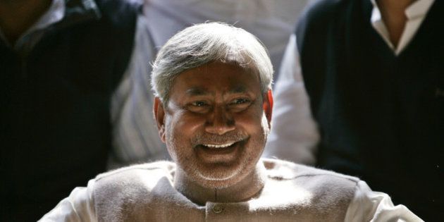 Janata Dal (United) leader Nitish Kumar smiles at press conference after the National Democratic Alliance won the majority of seats in the Bihar state elections, in New Delhi, India, Tuesday, Nov. 22, 2005. Kumar, would-be chief minister of Bihar Tuesday indentifed good governance as his foremost task, according to news agency reports. (AP Photo/Saurabh Das)