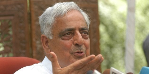 INDIA - MAY 27: Mufti Mohammed Sayeed, Chief Minister of Jammu and Kashmir, during the press conference in New Delhi, India (Photo by Pankaj Nangia/The India Today Group/Getty Images)