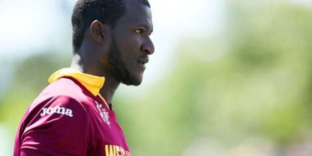 NELSON, NEW ZEALAND - FEBRUARY 16: Darren Sammy of the West Indies looks on after being dismissed during the 2015 ICC Cricket World Cup match between the West Indies and Ireland at Saxton Field on February 16, 2015 in Nelson, New Zealand. (Photo by Hagen Hopkins/Getty Images)