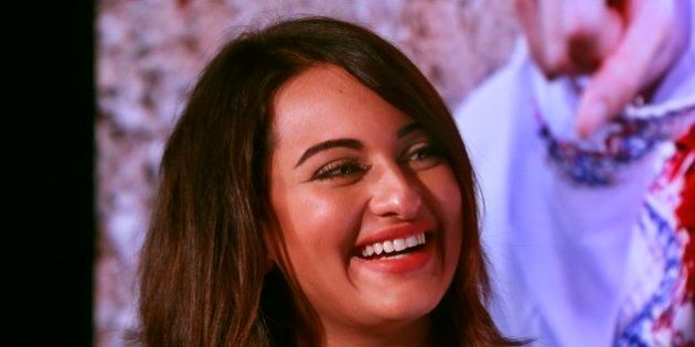 Bollywood actress Sonakshi Sinha smiles during a song launch of her movie âAction Jacksonâ in Mumbai, India, Thursday, Oct 30, 2014.The film is scheduled for release on December. 5.(AP Photo/Rafiq Maqbool)