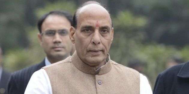 NEW DELHI,INDIA MARCH 03: Home Minister Rajnath Singh after the BJP Parliamentary Board meeting in New Delhi.(Photo by Praveen Negi/India Today Group/Getty Images)