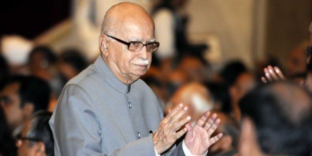 NEW DELHI, INDIA - SEPTEMBER 28: Senior BJP leader LK Advani during the swearing-in ceremony of Justice H L Dattu, at Rashtrapati Bhavan on September 28, 2014 in New Delhi, India. Dattu was administered the oath of office by President Pranab Mukherjee. He is the 42nd Chief Justice of India and will be at the helms of the Indian judiciary till December 2, 2015. He succeeds Chief Justice RM Lodha who demitted office September 27. (Photo By Sonu Mehta/Hindustan Times via Getty Images)