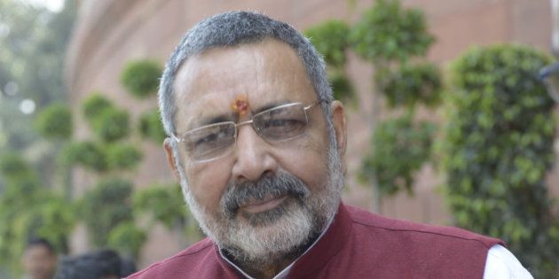 NEW DELHI,INDIA MARCH 16: Giriraj Singh Minister of State for Micro, Small and Medium Enterprises (MSME) at Parliament during Parliament Budget Session.(Photo by Yasbant Negi/India Today Group/Getty Images)