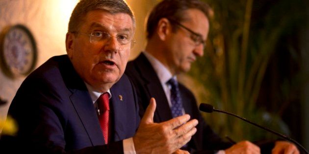 International Olympic Committee president Thomas Bach, addresses journalists at a press conference in New Delhi, India, Monday, April 27, 2015. Bach has dismissed speculation that India was planning to bid for the 2024 Olympic Games but said that it was a possibility at a later point in time. (AP Photo/Saurabh Das)