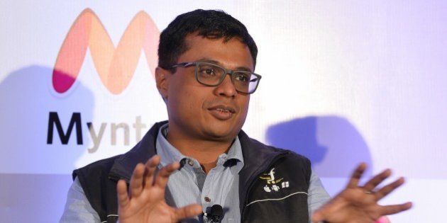 CEO and Co-Founder of Flipkart, Sachin Bansal addresses the media during a press conference to announce Myntra's transition to an 'app only' platform, in Bangalore on May 12, 2015. Myntra, e-commerce platform for fashion and lifestyle products will become a mobile app only 'etail' business from May 15, targetting 5 million app downloads in the next four months. AFP PHOTO/ Manjunath KIRAN (Photo credit should read Manjunath Kiran/AFP/Getty Images)
