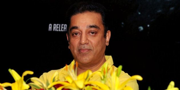 Indian Bollywood actor Kamal Haasan gestures during the promotion of the forthcoming dual language Tamil and Hindi film âVishwaroopamâ at a press conference in Mumbai on December 18, 2012. AFP PHOTO/STR (Photo credit should read STRDEL/AFP/Getty Images)