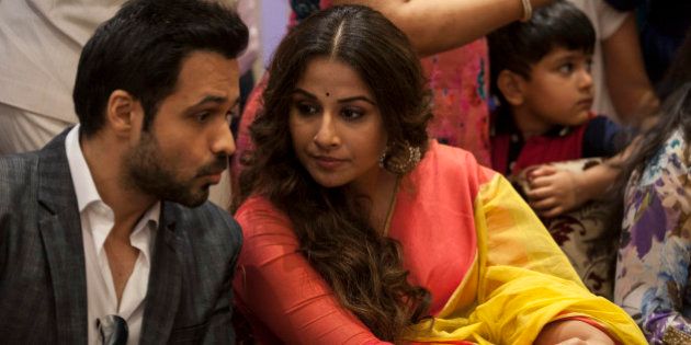 Bollywood actress Vidya Balan, right, listens to actor Emran Hashmi during a promotional event of their forthcoming movie âHamari Adhuri Kahaniâ in New Delhi, India, Wednesday, June 10, 2015. Hamari Adhuri Kahani or Our Incomplete Story, a romantic drama is scheduled to hit the theaters on June 12. (AP Photo/Tsering Topgyal)