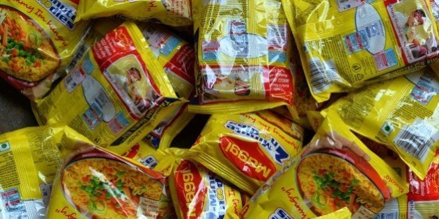 Nestle 'Maggi' instant noodles are photographed in a shop in the Indian capital New Delhi on June 3, 2015. India June 3, 2015, tested packets nationwide of Nestle India's instant noodles after high lead levels were found in batches in the country's north amid a mounting food-safety scare, an official said. AFP PHOTO / Chandan KHANNA (Photo credit should read Chandan Khanna/AFP/Getty Images)