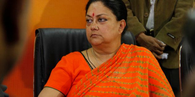 Indiaâs main opposition Bharatiya Janata Party (BJP) leader and chief ministerial candidate for Rajasthan state Vasundhara Raje, attends a meeting of the party after the victory in state Assembly elections in Jaipur, India, Monday, Dec.9, 2013. (AP Photo/ Deepak Sharma)