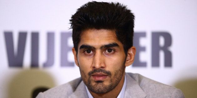 LONDON, ENGLAND - JUNE 29: Vijender Singh talks during a Press Conference at the Cinnamon Club on June 29, 2015 in London, England. (Photo by Jordan Mansfield/Getty Images)