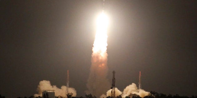 Indian Space Research Organizationâs (ISRO), Polar Satellite Launch Vehicle lifts off from THE Satish Dhawan Space Centre, Sriharikota, India, Friday, July 10, 2015. The launch aims to put five different satellites into orbit. (AP Photo/Arun Sankar K)