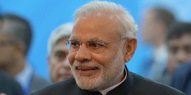 UFA, RUSSIA - JULY 9: In this handout image supplied by Host Photo Agency / RIA Novosti, Prime Minister of the Republic of India Narendra Modi during a meeting with President of the Islamic Republic of Iran Hassan Rouhani during BRICS/SCO Summits - Russia 2015 on July 09, 2015 in Ufa, Russia. (Photo by Sergey Guneev/Host Photo Agency/Ria Novosti via Getty Images)