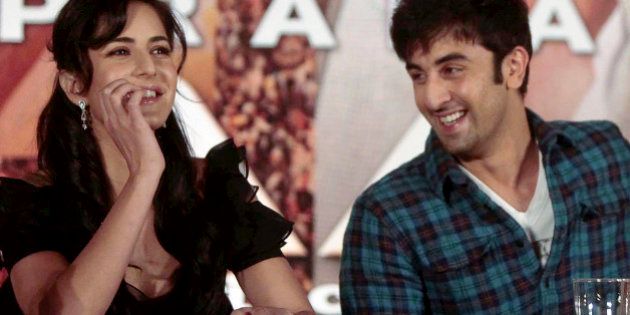 Bollywood actors Katrina Kaif, left, and Ranbir Kapoor look on during a press conference on their new film âRajneeti,â or Politics, in Mumbai, India, Saturday, May 8, 2010. (AP Photo) **INDIA OUT **
