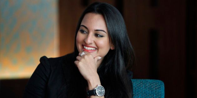Bollywood actress Sonakshi Sinha looks on during a promotional event of her upcoming Hindi film