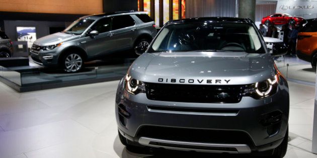 The 2015 Land Rover Discovery Sport compact SUVs are shown at the Los Angeles Auto Show Wednesday, Nov. 19, 2014, in Los Angeles. The annual event is open to the public beginning Nov. 21. (AP Photo/Jae C. Hong)